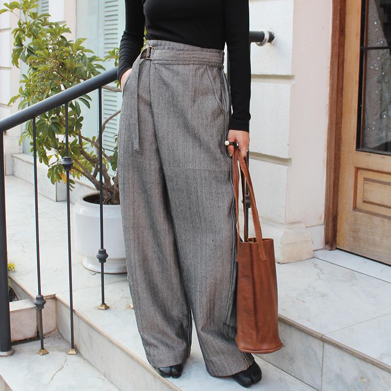 大人モード美脚パンツ◉ストレートラップパンツ　ヘリンボーングレー | 3枚目