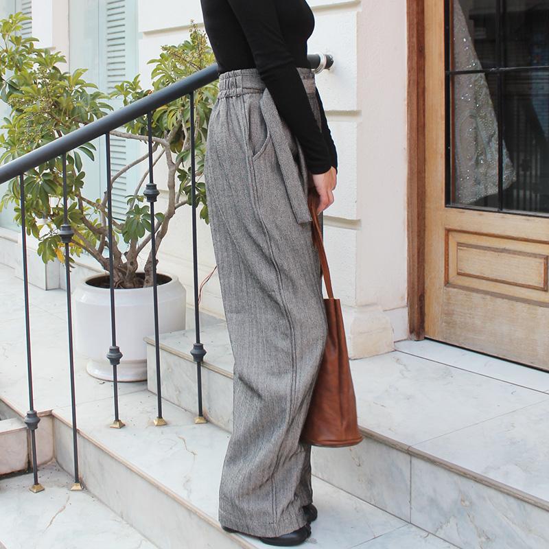 大人モード美脚パンツ◉ストレートラップパンツ　ヘリンボーングレー | 5枚目