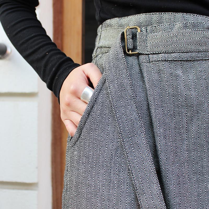 大人モード美脚パンツ◉ストレートラップパンツ　ヘリンボーングレー | 9枚目