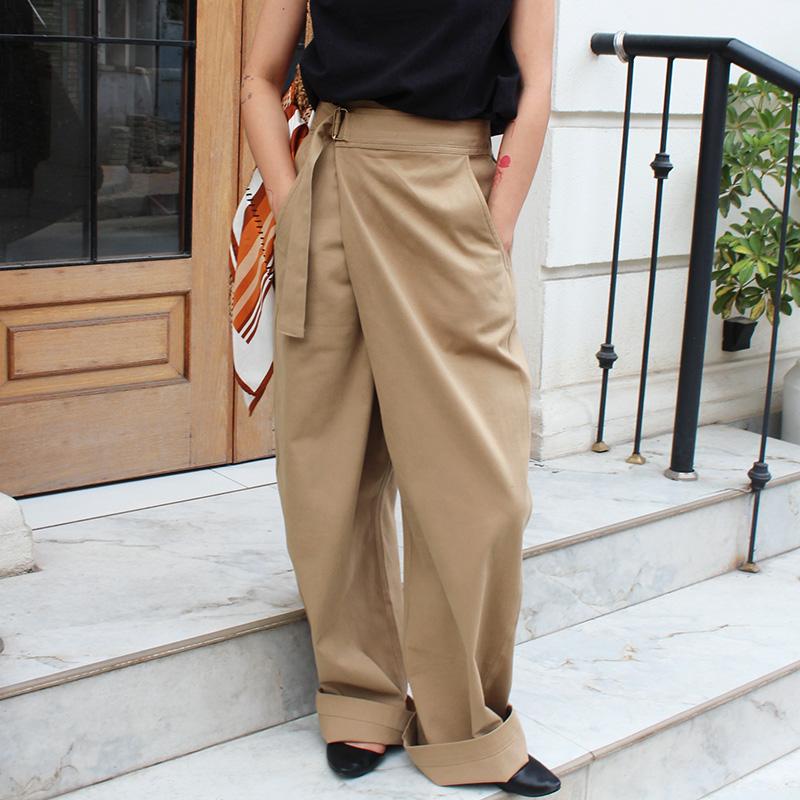 大人モード美脚パンツ◉ストレートラップパンツ　コーデュロイベージュ | 10枚目