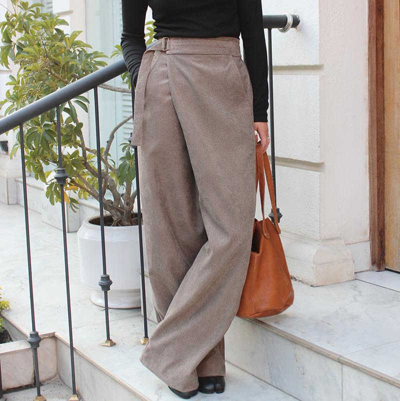 大人モード美脚パンツ◉ストレートラップパンツ　コーデュロイベージュ | 3枚目