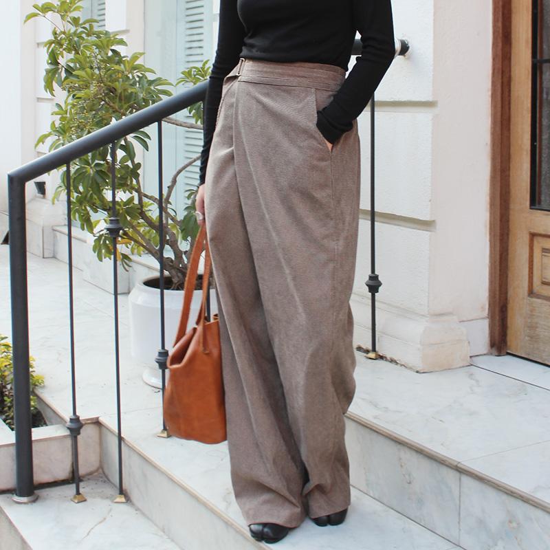 大人モード美脚パンツ◉ストレートラップパンツ　コーデュロイベージュ | 4枚目