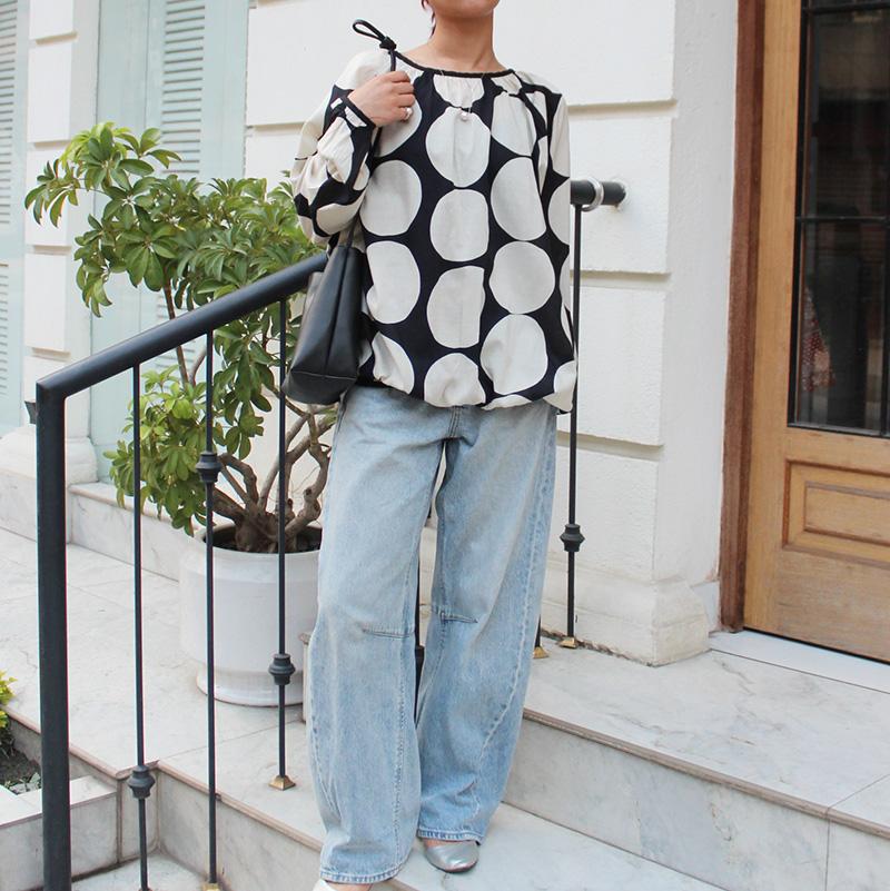 ◉季節のシフトコーデに◉ たっぷりギャザーバルーンブラウス　ポルカドット | 5枚目