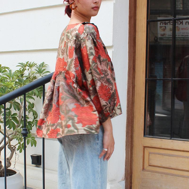 さらっと涼しい◉大人エスニックサマーブラウス　テラコッタmix | 2枚目