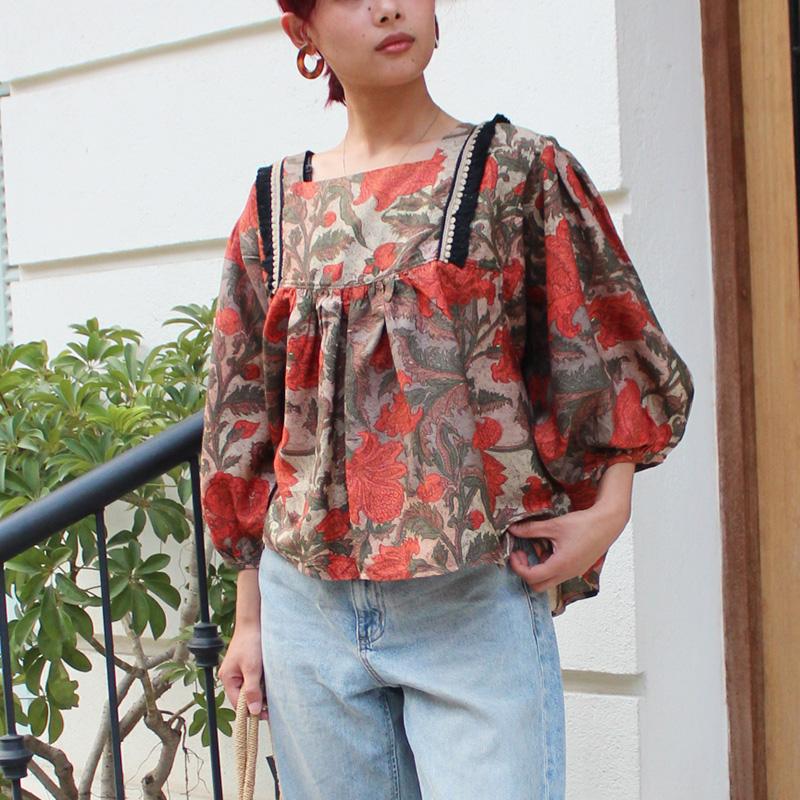 さらっと涼しい◉大人エスニックサマーブラウス　テラコッタmix | 5枚目