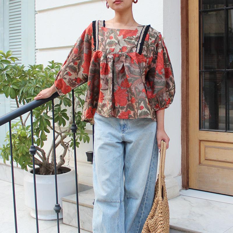 さらっと涼しい◉大人エスニックサマーブラウス　テラコッタmix | 6枚目