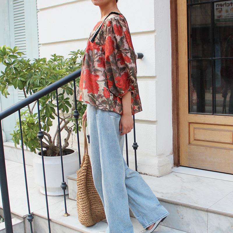 さらっと涼しい◉大人エスニックサマーブラウス　テラコッタmix | 8枚目