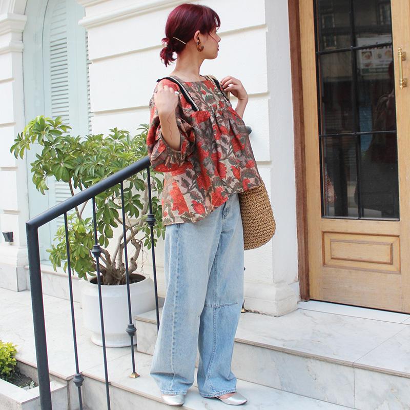 さらっと涼しい◉大人エスニックサマーブラウス　テラコッタmix | 9枚目