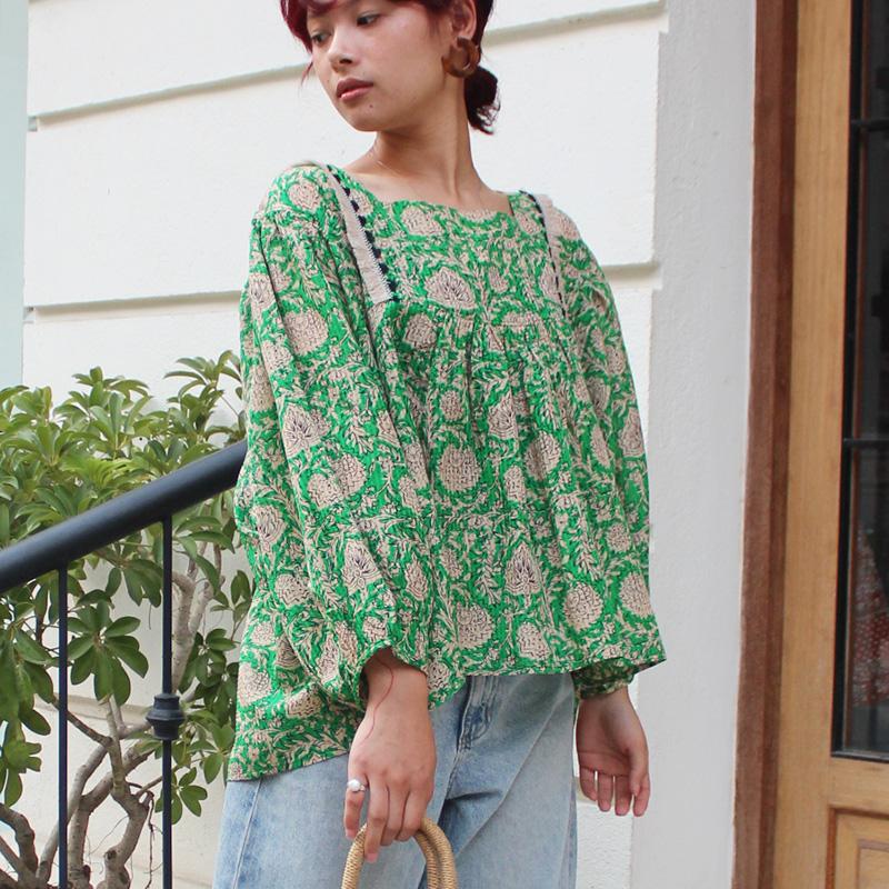 さらっと涼しい◉大人エスニックサマーブラウス　エスニックグリーン | 10枚目