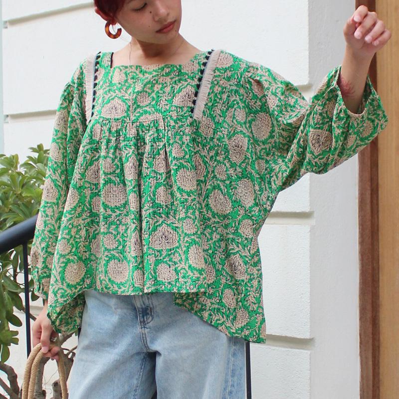 さらっと涼しい◉大人エスニックサマーブラウス　エスニックグリーン | 4枚目