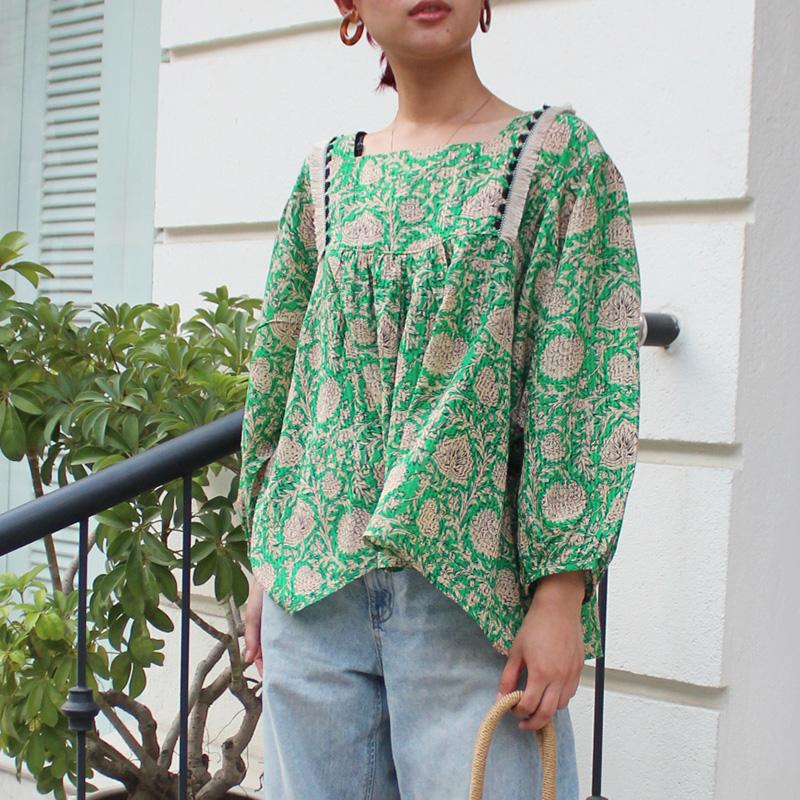 さらっと涼しい◉大人エスニックサマーブラウス　エスニックグリーン | 5枚目