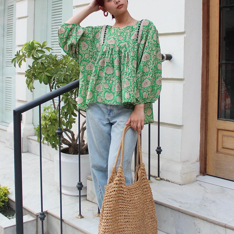 さらっと涼しい◉大人エスニックサマーブラウス　エスニックグリーン | 6枚目
