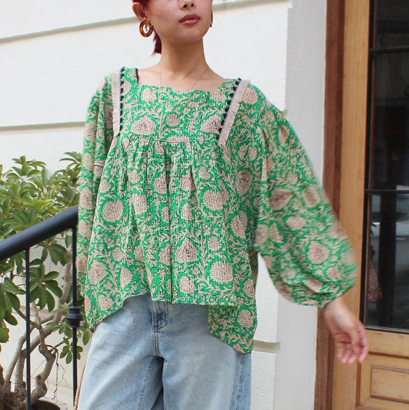 さらっと涼しい◉大人エスニックサマーブラウス　エスニックグリーン | 7枚目