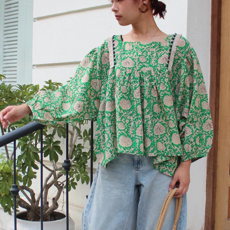 さらっと涼しい◉大人エスニックサマーブラウス　エスニックグリーン | 8枚目