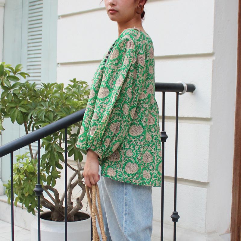 さらっと涼しい◉大人エスニックサマーブラウス　エスニックグリーン | 9枚目