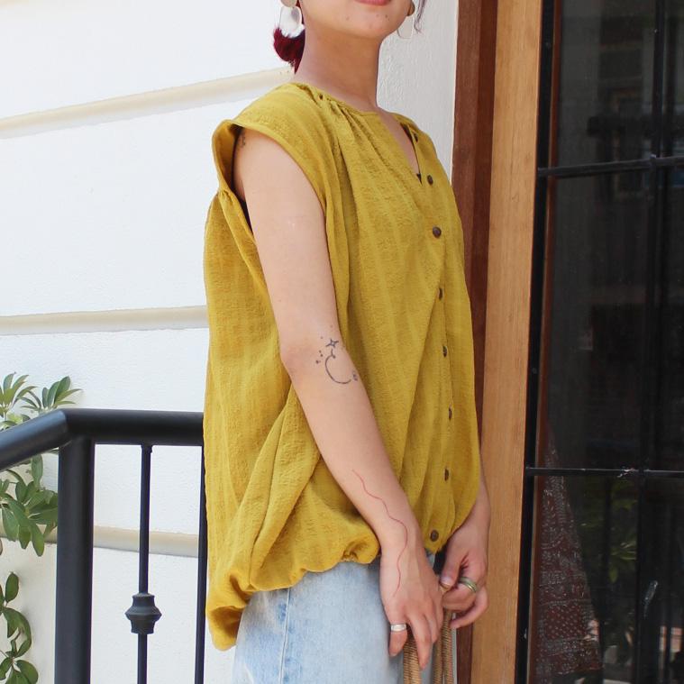 ◉真夏も涼しい◉マシュマロバルーンブラウス　マスタード | 2枚目