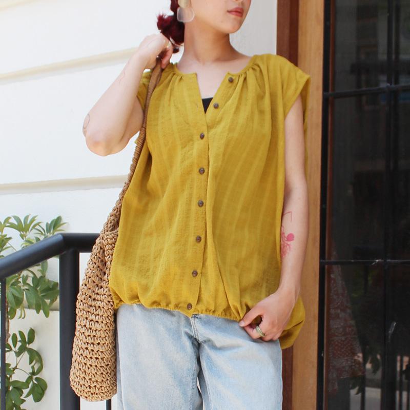 ◉真夏も涼しい◉マシュマロバルーンブラウス　マスタード | 3枚目