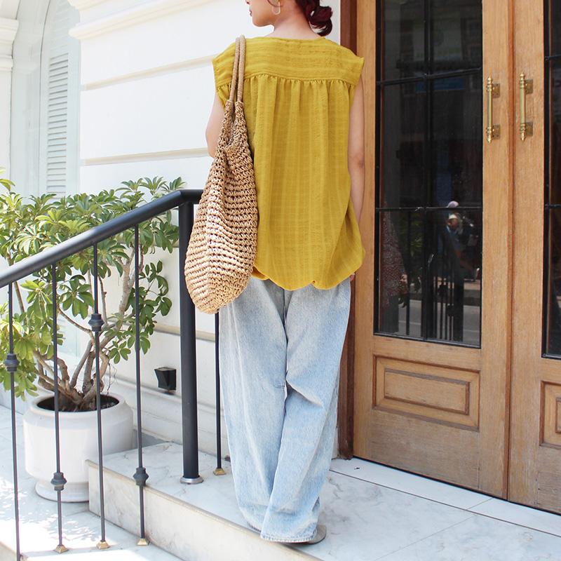 ◉真夏も涼しい◉マシュマロバルーンブラウス　マスタード | 4枚目