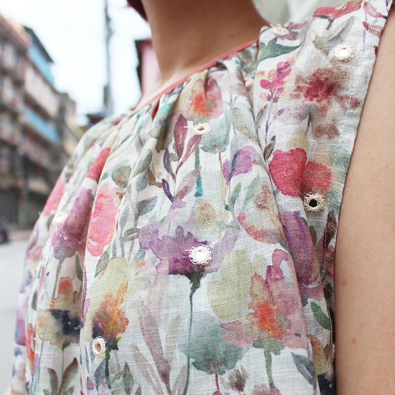 ◉真夏も涼しい◉マシュマロバルーンブラウス　ボタニカルリネン　ホワイト | 11枚目