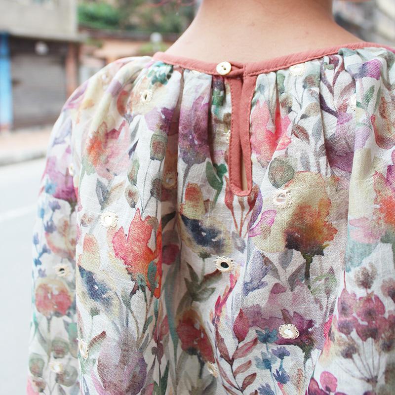 ◉真夏も涼しい◉マシュマロバルーンブラウス　ボタニカルリネン　ホワイト | 12枚目