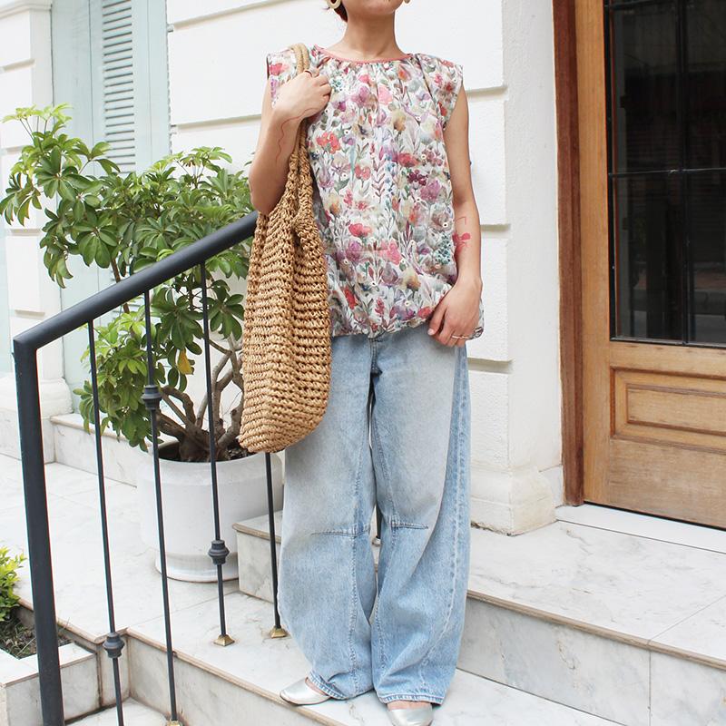 ◉真夏も涼しい◉マシュマロバルーンブラウス　ボタニカルリネン　ホワイト | 6枚目