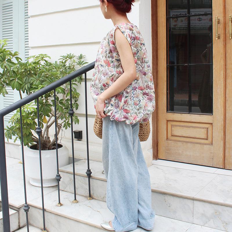 ◉真夏も涼しい◉マシュマロバルーンブラウス　ボタニカルリネン　ホワイト | 7枚目