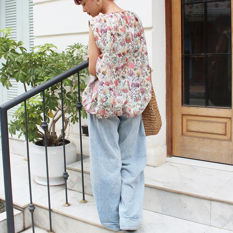 ◉真夏も涼しい◉マシュマロバルーンブラウス　ボタニカルリネン　ホワイト | 8枚目