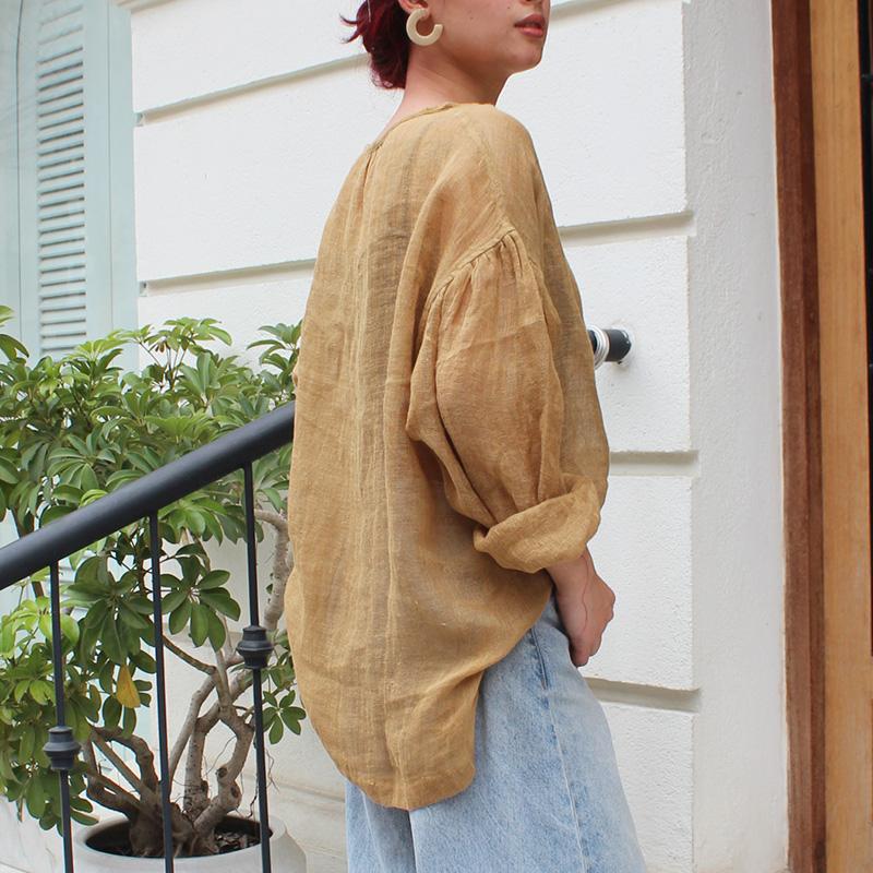 ◉季節のシフトコーデに◉ リネンガーゼ　シアーブラウス　マスタード | 2枚目