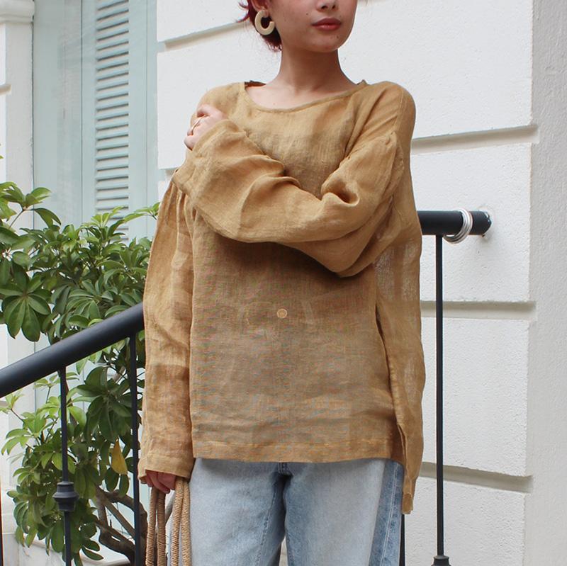 ◉季節のシフトコーデに◉ リネンガーゼ　シアーブラウス　マスタード | 5枚目