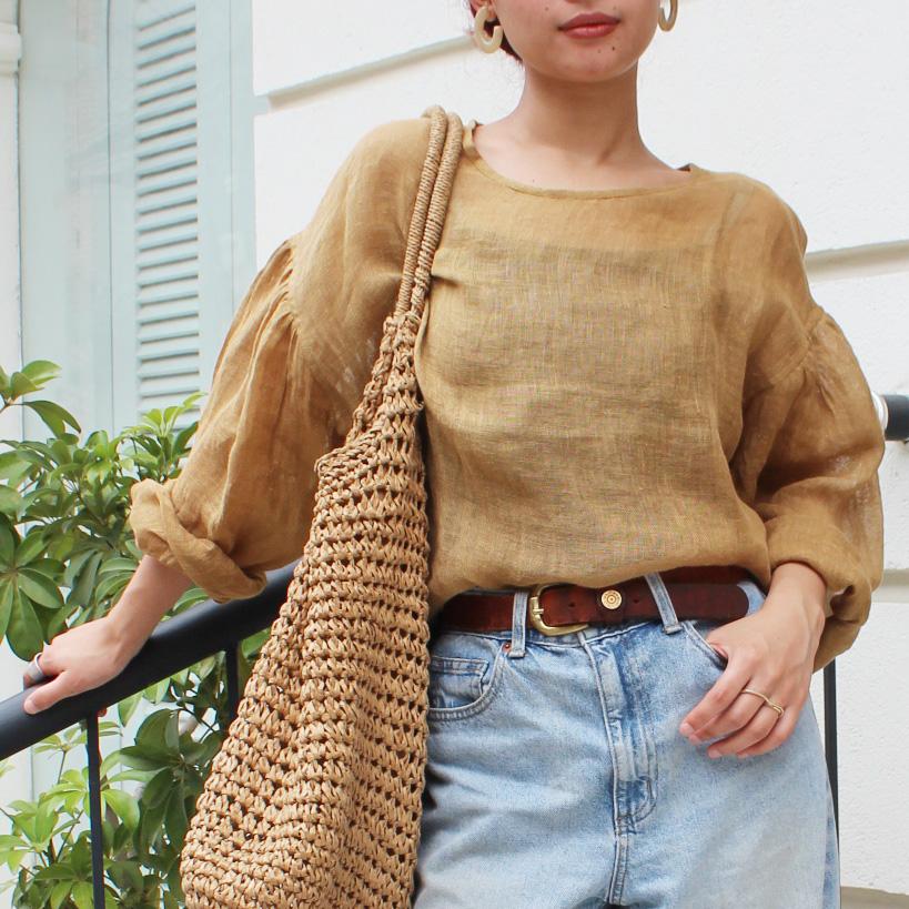 ◉季節のシフトコーデに◉ リネンガーゼ　シアーブラウス　マスタード | 9枚目