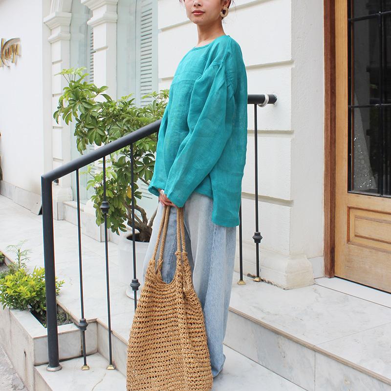 ◉季節のシフトコーデに◉ リネンガーゼ　シアーブラウス　エメラルド | 11枚目