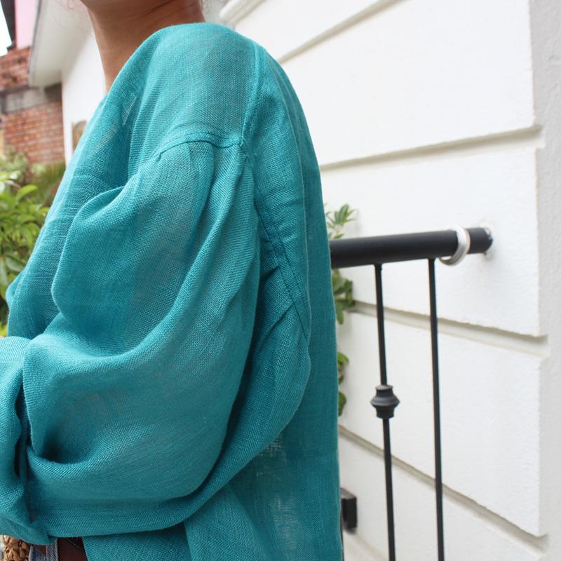 ◉季節のシフトコーデに◉ リネンガーゼ　シアーブラウス　エメラルド | 12枚目