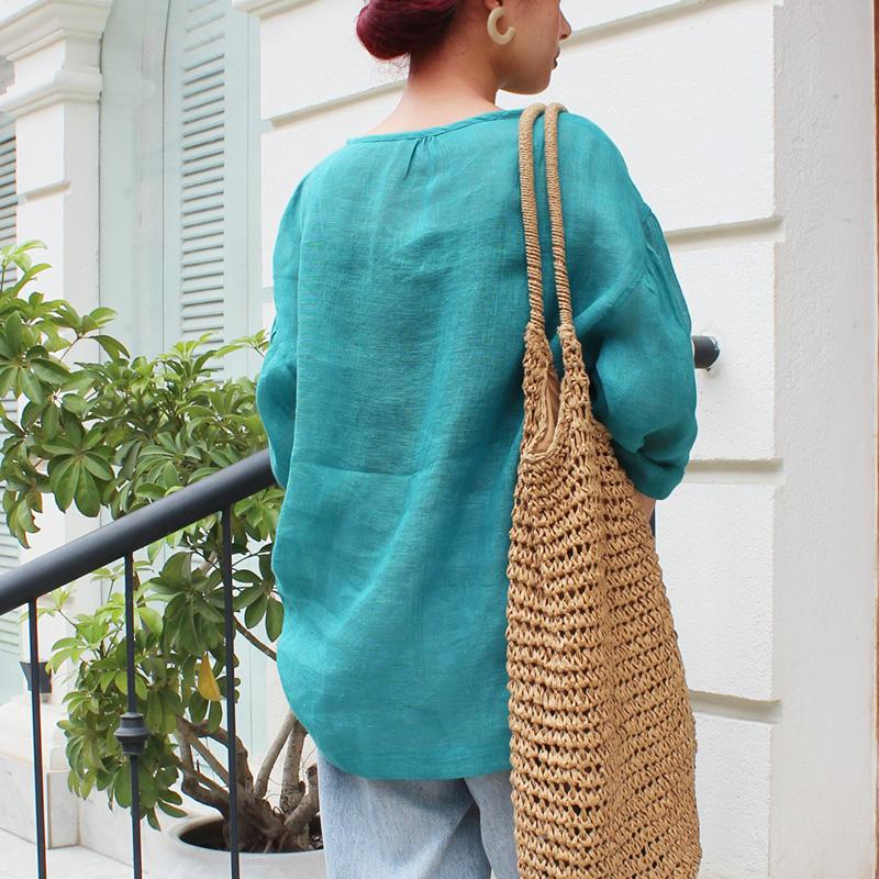 ◉季節のシフトコーデに◉ リネンガーゼ　シアーブラウス　エメラルド | 7枚目