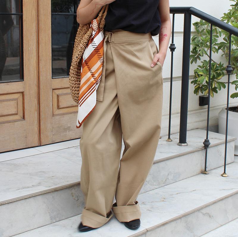 大人モード美脚パンツ◉ストレートラップパンツ　カーキベージュ | 2枚目