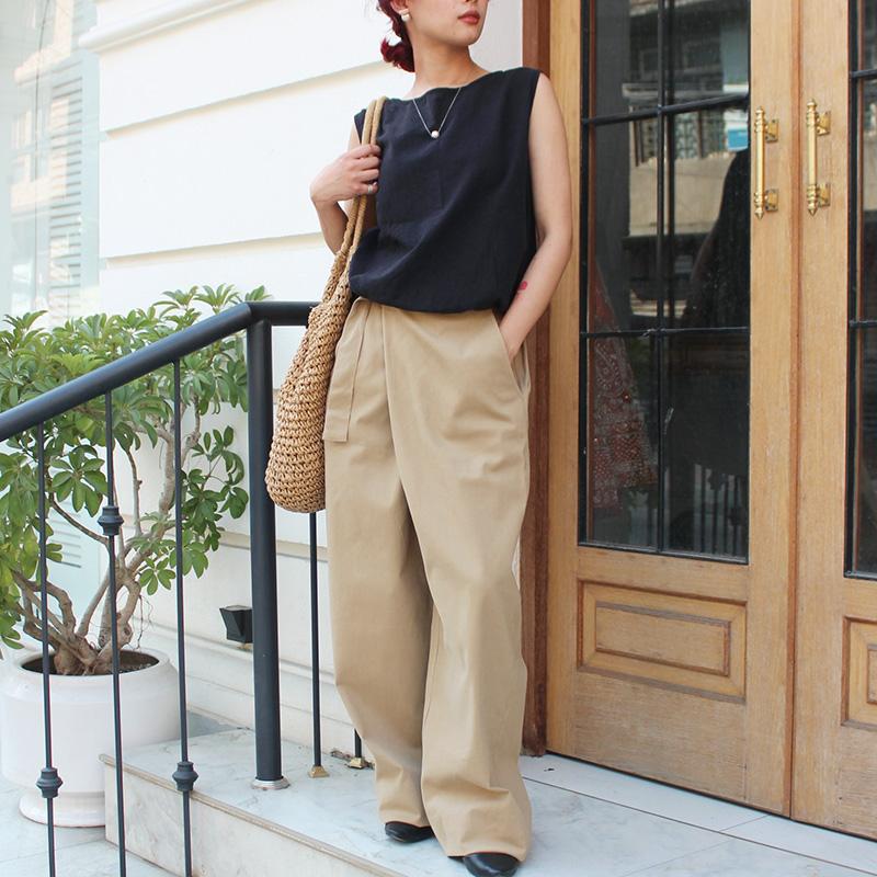 大人モード美脚パンツ◉ストレートラップパンツ　カーキベージュ | 4枚目