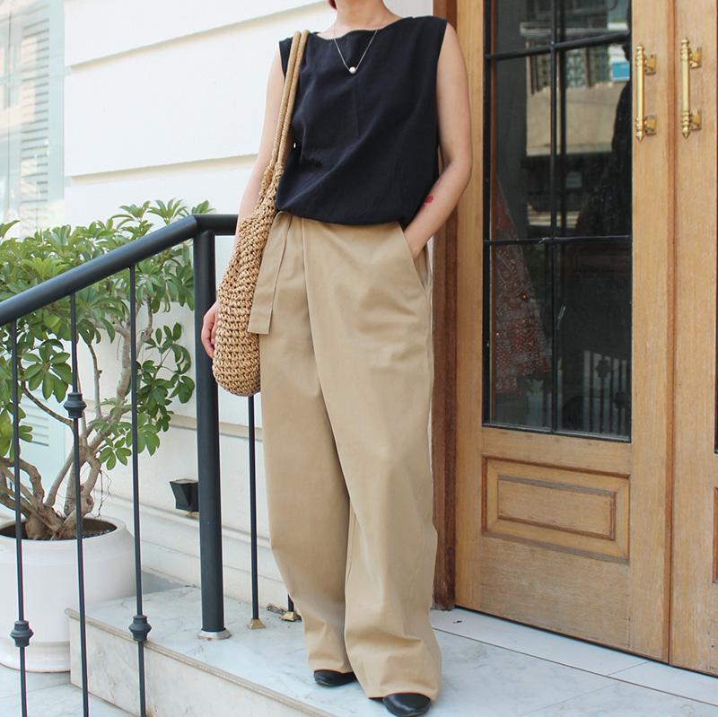 大人モード美脚パンツ◉ストレートラップパンツ　カーキベージュ | 5枚目