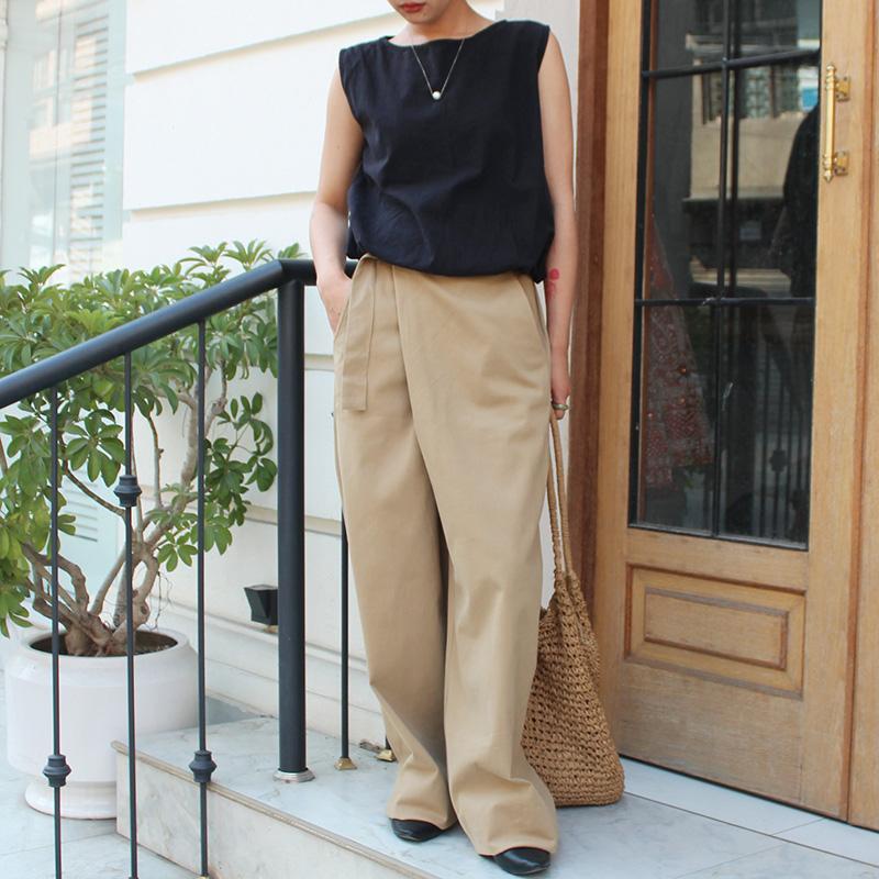 大人モード美脚パンツ◉ストレートラップパンツ　カーキベージュ | 6枚目