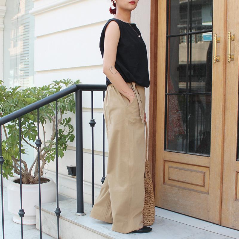 大人モード美脚パンツ◉ストレートラップパンツ　カーキベージュ | 7枚目