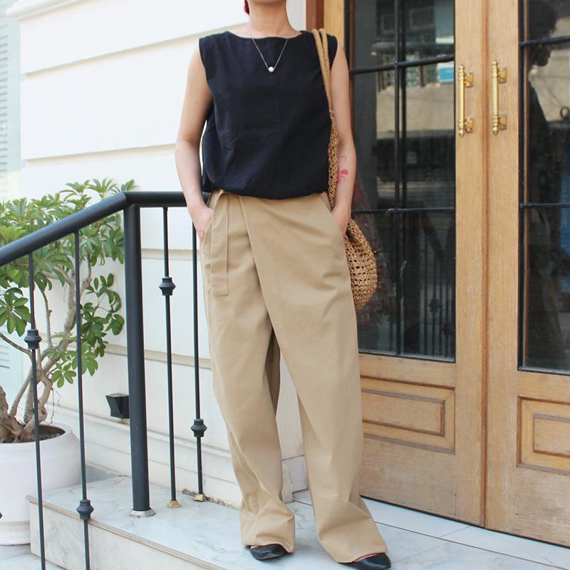 大人モード美脚パンツ◉ストレートラップパンツ　カーキベージュ | 8枚目