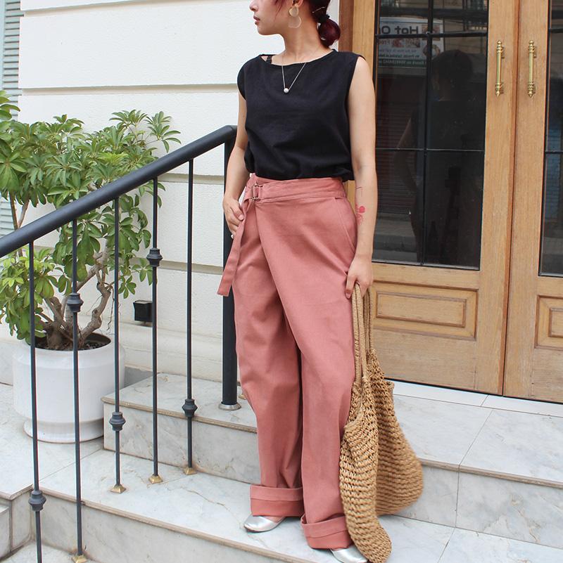 大人モード美脚パンツ◉ストレートラップパンツ　 くすみピンク | 10枚目