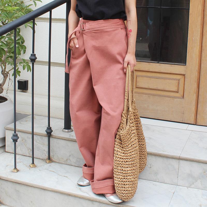 大人モード美脚パンツ◉ストレートラップパンツ　 くすみピンク | 2枚目