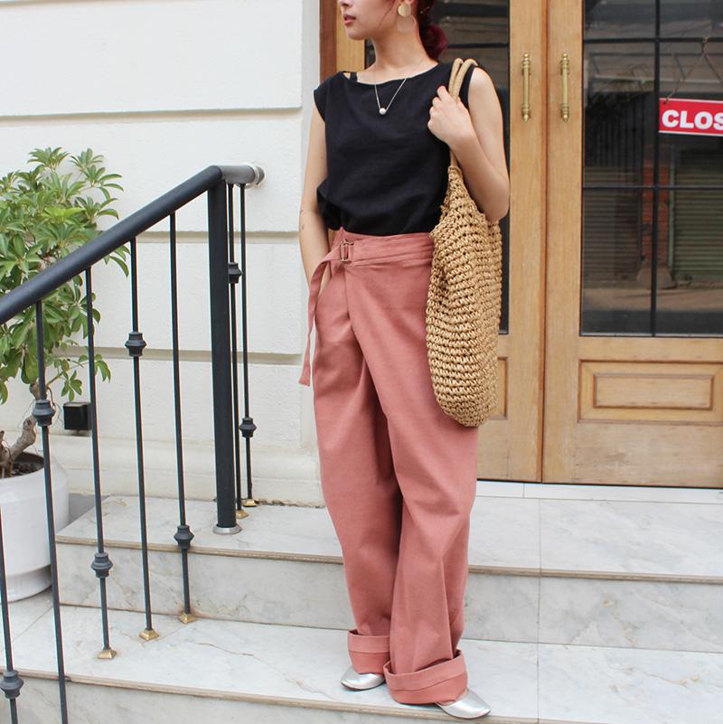 大人モード美脚パンツ◉ストレートラップパンツ　 くすみピンク | 3枚目