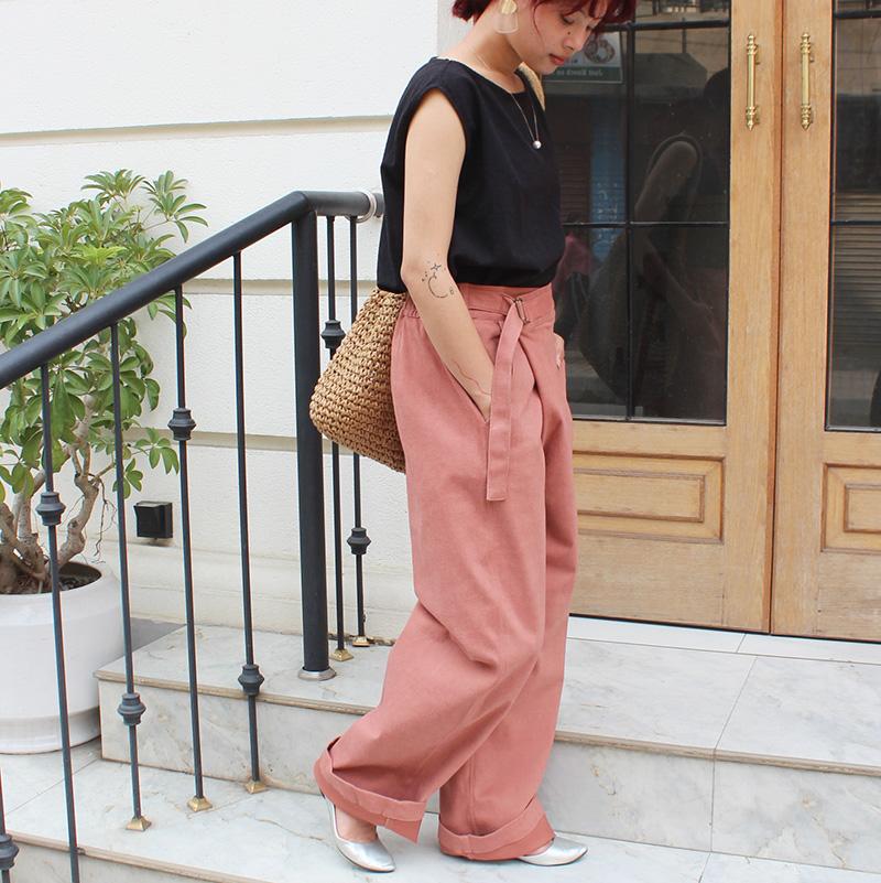 大人モード美脚パンツ◉ストレートラップパンツ　 くすみピンク | 4枚目