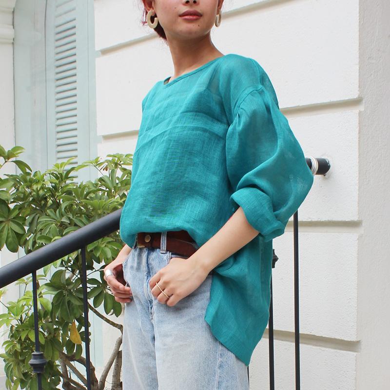 ◉季節のシフトコーデに◉ リネンガーゼ　シアーブラウス　ストライプ | 10枚目