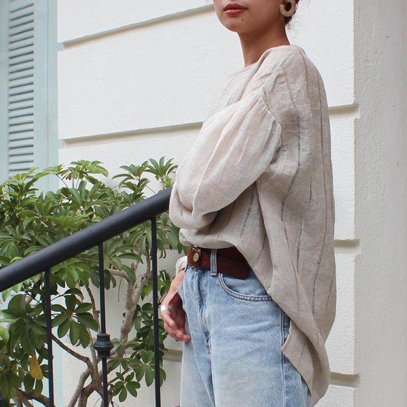 ◉季節のシフトコーデに◉ リネンガーゼ　シアーブラウス　ストライプ | 3枚目