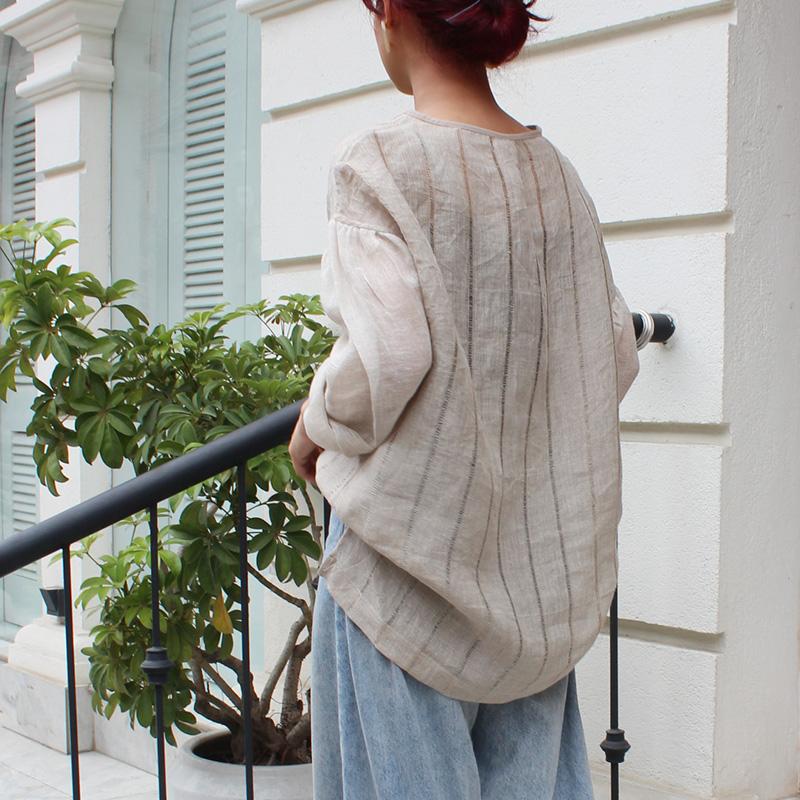 ◉季節のシフトコーデに◉ リネンガーゼ　シアーブラウス　ストライプ | 4枚目