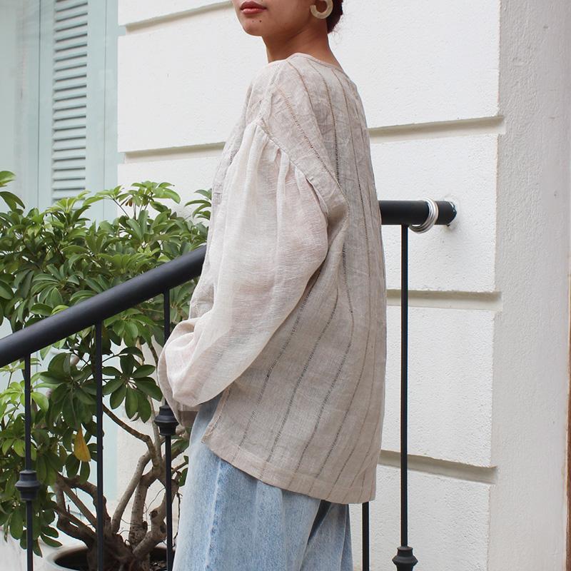 ◉季節のシフトコーデに◉ リネンガーゼ　シアーブラウス　ストライプ | 5枚目