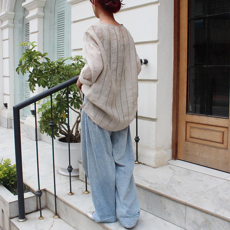 ◉季節のシフトコーデに◉ リネンガーゼ　シアーブラウス　ストライプ | 6枚目