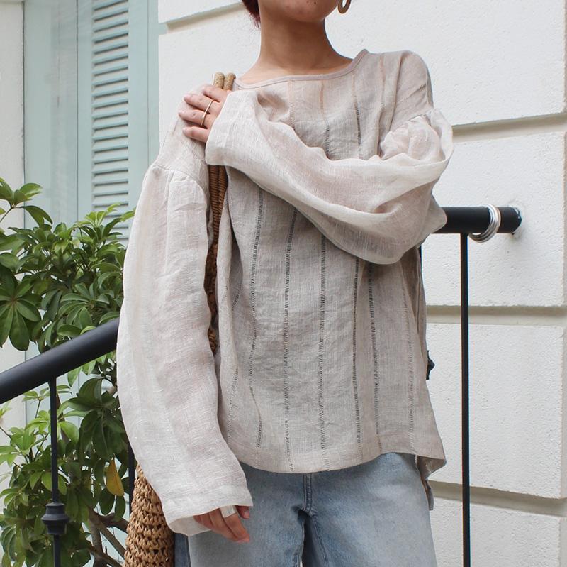 ◉季節のシフトコーデに◉ リネンガーゼ　シアーブラウス　ストライプ | 7枚目