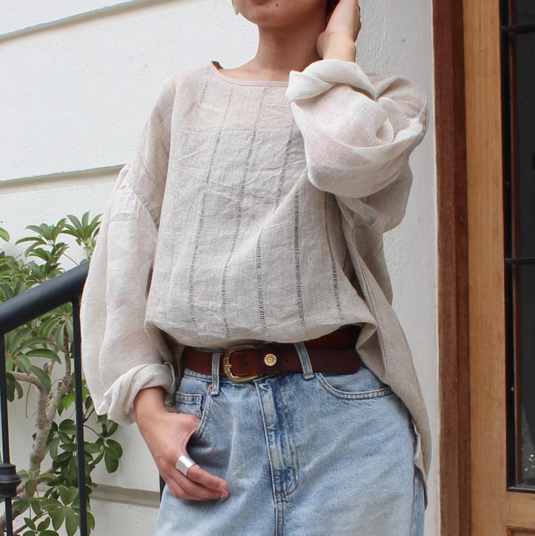 ◉季節のシフトコーデに◉ リネンガーゼ　シアーブラウス　ストライプ | 8枚目